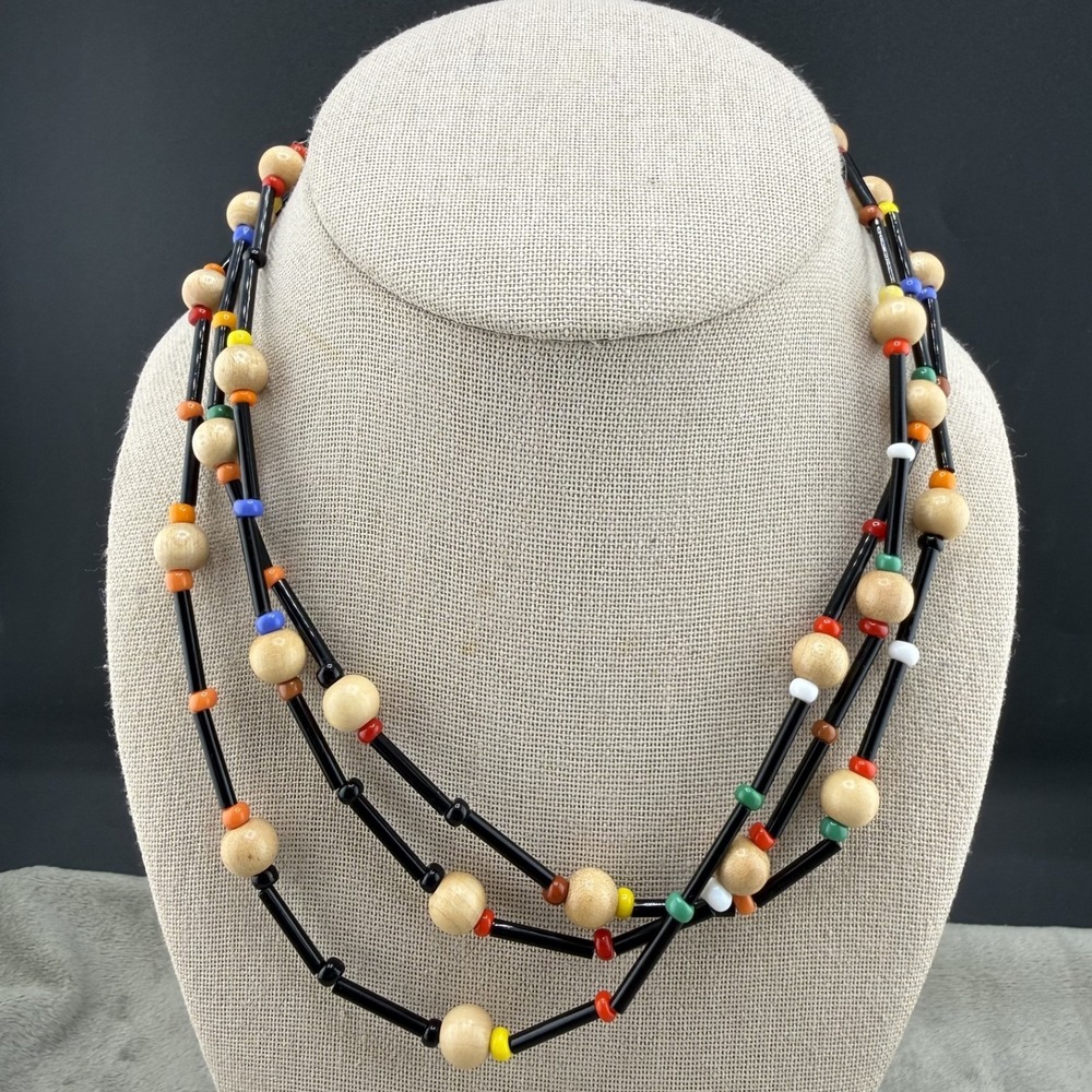 Vintage Necklace Long Beaded Primary Colors 90s Flapper Opera 52”